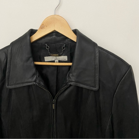 Wilson’s Leather Black Collared Zip Up Jacket - Picture 2 of 10